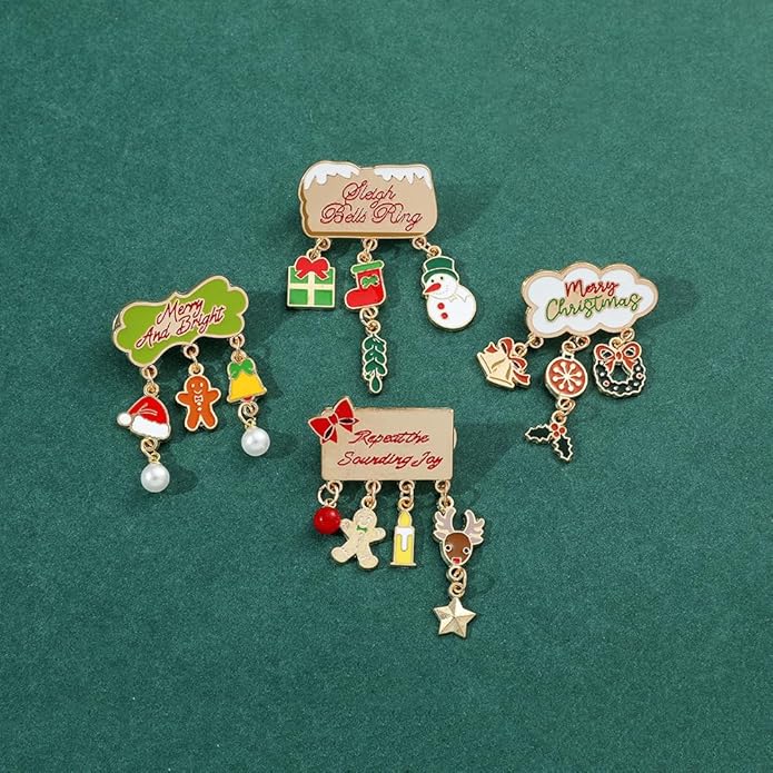 ONLYJUMP Christmas Bell Brooch Pins for Women Girls Lovely Crystal Christmass Tree Snowflake Bell Reindeer Snowman Brooches Colorful Xmas Enamel Pins Holiday Party Gift
