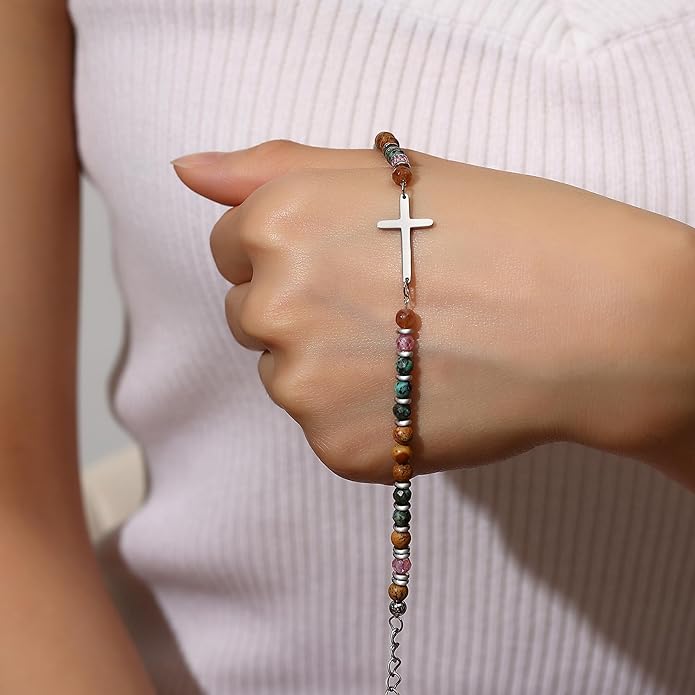 TONY & SANDY Christian Cross Bracelet for Women, Stocking Stuffers for Women, Confirmation Baptism Easter Gifts, Unique Gift for Friends Daughter Mom Sister in Christ on Birthday Christmas