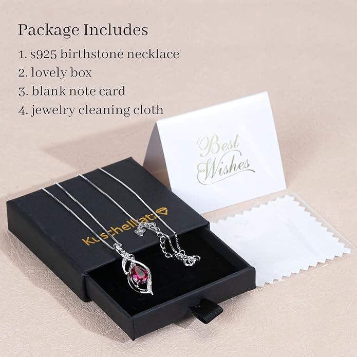 Birthstone Necklace for Women 925 Sterling Silver Necklace Birthday Gifts for Women Mom Wife 18"+2" Inch