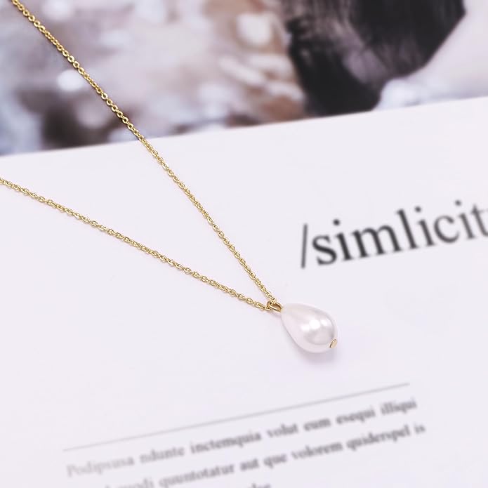 Layered Pearl Choker Necklaces for Women Gold Plated Dainty Trendy Faux Pearl Drop Pendant Y Shaped Layered Gold Necklace Wedding Bridal Jewelry