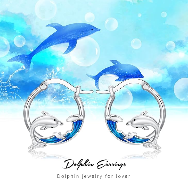 SeaTurtle dolphin Hummingbird Earrings for Women 925 Sterling Silver Sea Waves Earrings Ocean Huggie Hoop Sea Turtle dolphin Earrings Jewelry Gifts