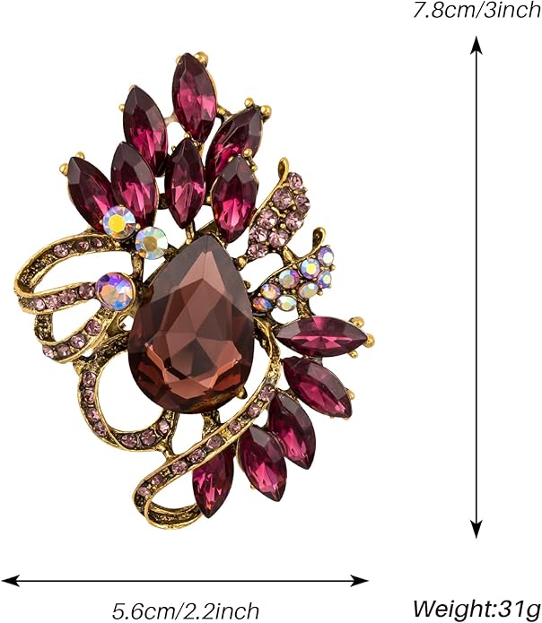 SELOVO Leaf Rhinestone Statement Brooch Pin Dress Jewelry Accessory