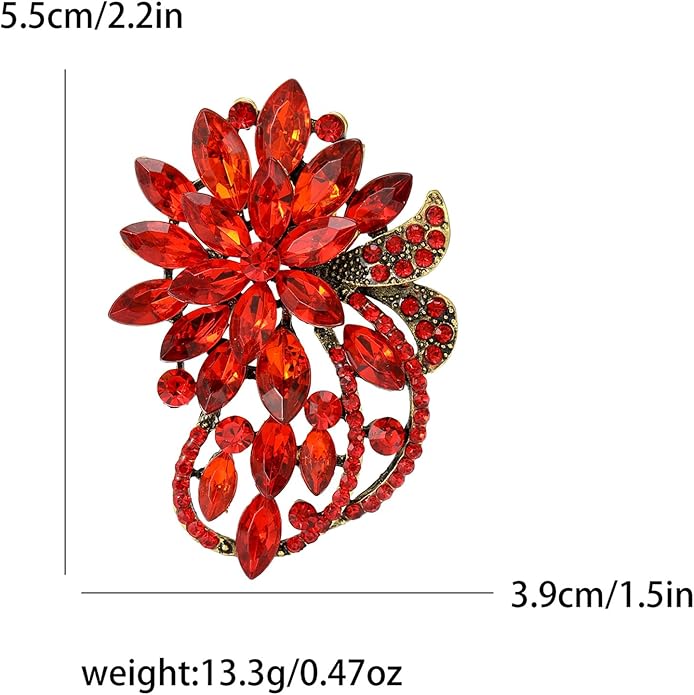 Vintage Crystal Flower Brooch Pin Sparkling Rhinestone Flower Brooch Lapel Pin Elegant Wedding Broachs Pin Clothing Hat Bag Dress Brooch Jewelry for Women