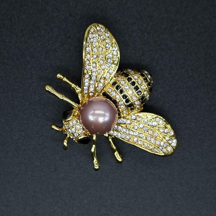Honey Bee Brooches Crystal Insect Themed Bee Brooch Animal Fashion Shell Pearl Brooch Pin Gold Tone