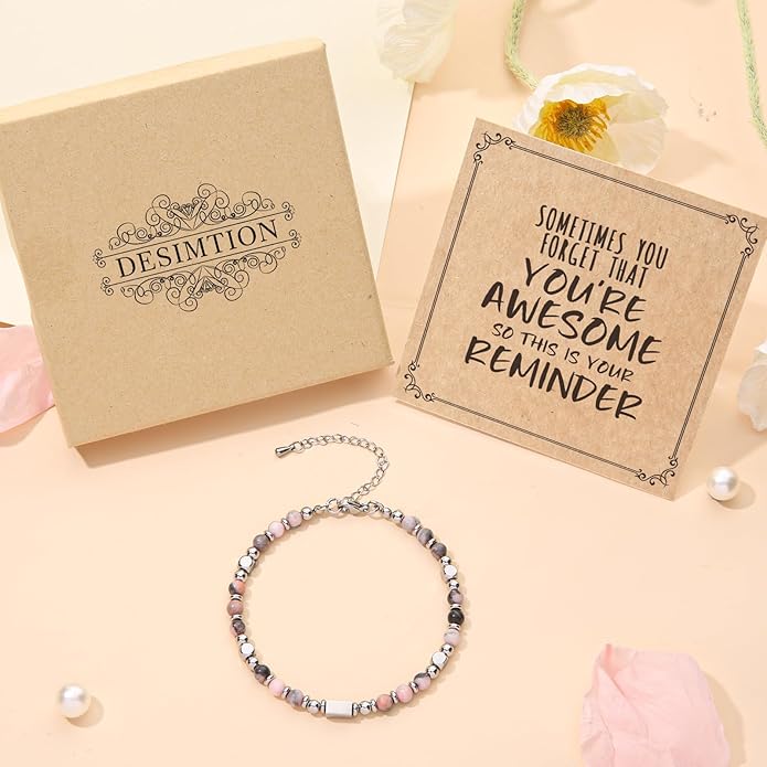 Desimtion Healing Natural Stone Bracelets for Women Girls, Sometimes You Forget You're Awesome -Christmas Gifts for Women Teen Girls, Best Friend Birthday Gifts for Women Friendship Bracelets