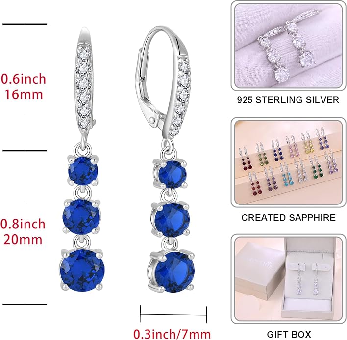 Starchenie Dangle Drop Earrings for Women 925 Sterling Silver Leverback Earrings Birthstone Jewelry