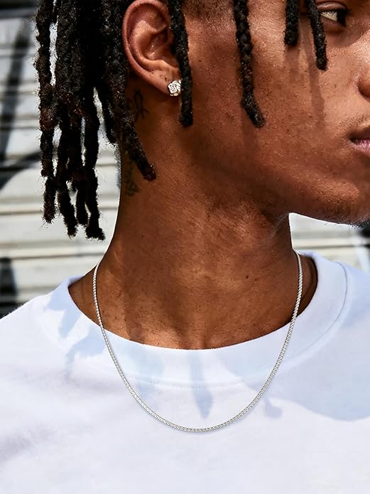 Richsteel Stainless Steel Mens Flat Link Chain Necklace, Black/Gold/Steel Chain for men, 2mm/4mm/6mm Width, No Tarnish & Hypoallergenic Hip Hop Jewelry, 18"-30" Length