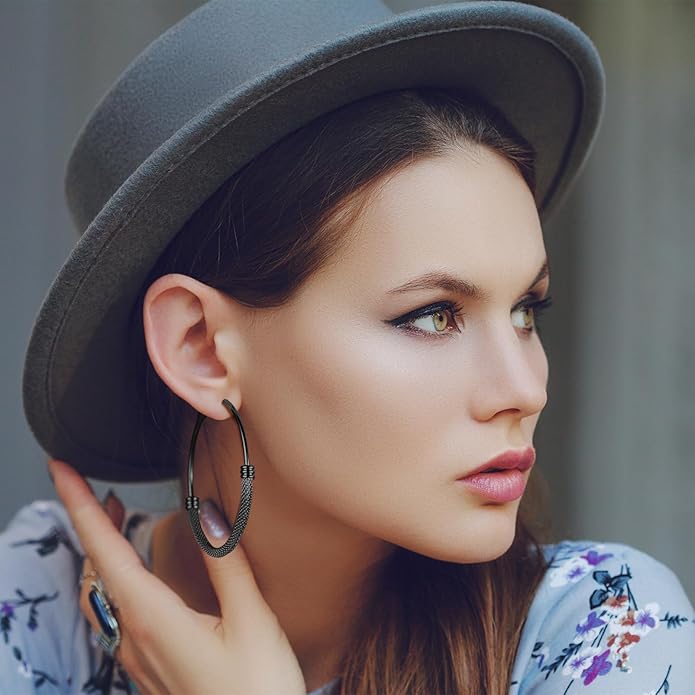 PROSTEEL 30/40/60/80/100mm Chunky Hoop Earrings For Women Gold Plated/Black Stainless Steel Hoops Earrings Statement Jewelry