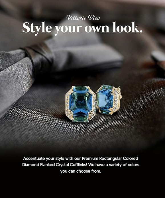 Rectangular Colored Diamond-Flanked Crystal Cuff Links – Tuxedo Suit Accessories, Cufflinks for Men