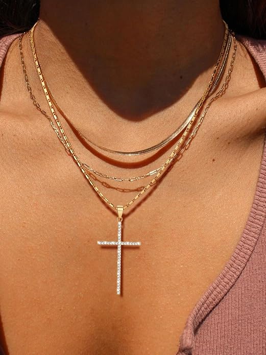 U7 Cross Necklace for Women,Silver/14K Gold Large or Small Cross Necklaces with CZ Diamond,Faith Birthday/Christmas Gift for Her Women Mother Daughter Grandmother