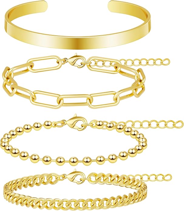 Silver Bracelets for Women Stack, Silver or Gold Plated Cuff Bangle Set, Trendy Silver Jewelry for Women Fashion