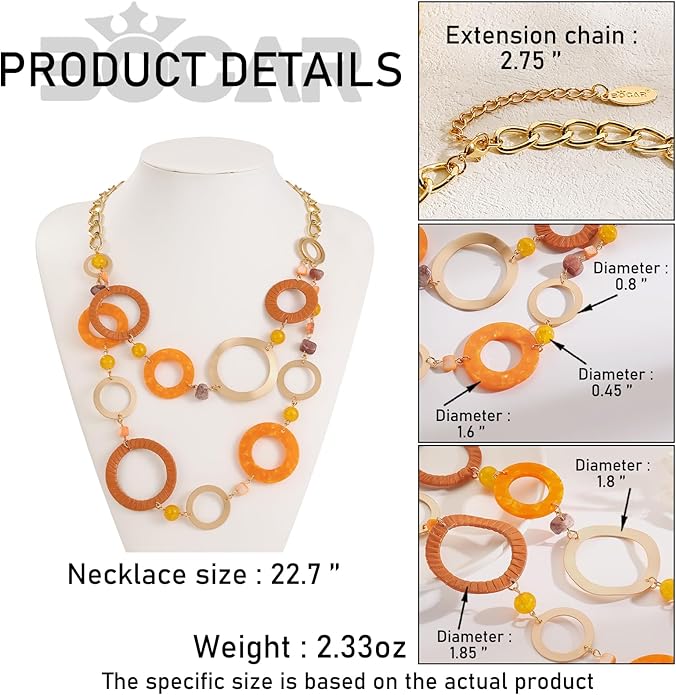 Bocar Layered Collar Necklace Statement Circle 2 Strand Chain Jewelry Necklaces Trendy for Women Gift