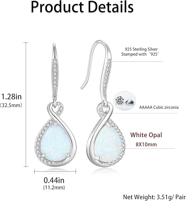 Opal Earrings 925 Sterling Silver Hook Drop Teardrop Gemstone Earrings October Birthstone Dangle Earrings Jewelry Gift for Women