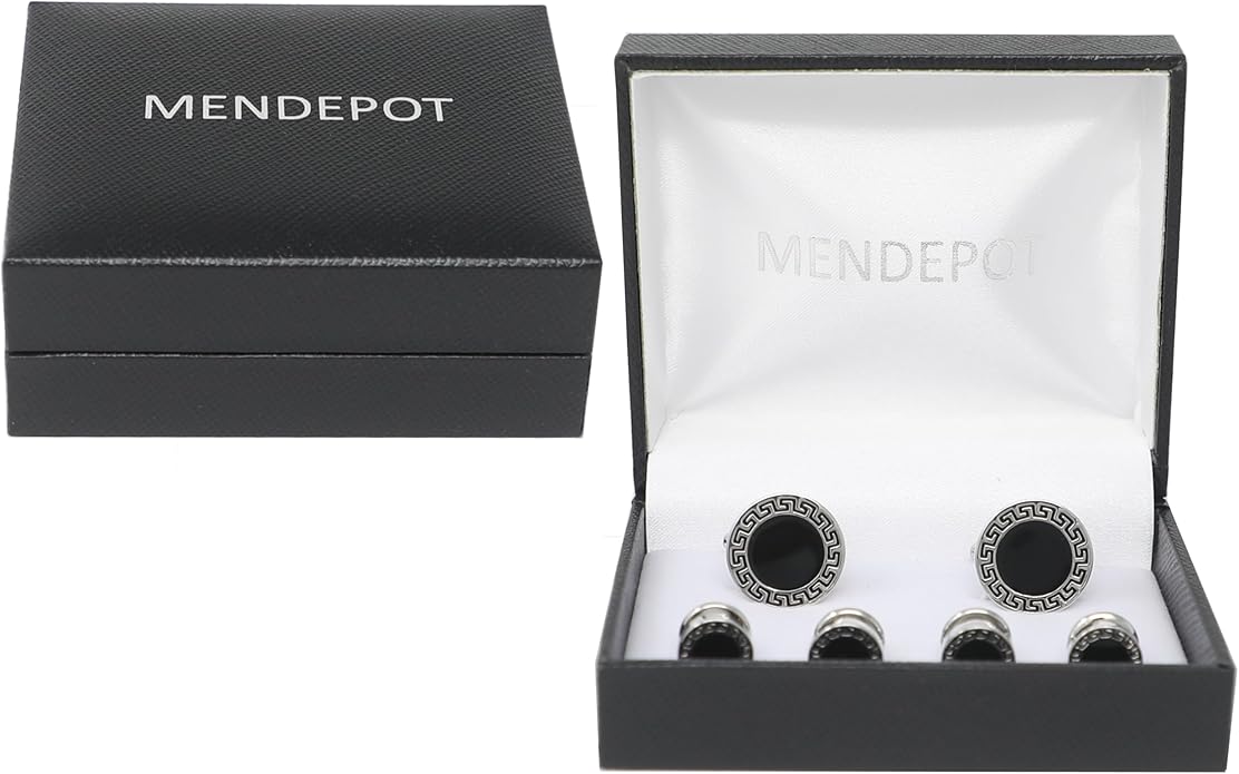 MENDEPOT Men Formal Wear Dress Shirt Cufflinks And Studs Set With Box Wedding Groom Groomsmen Gift