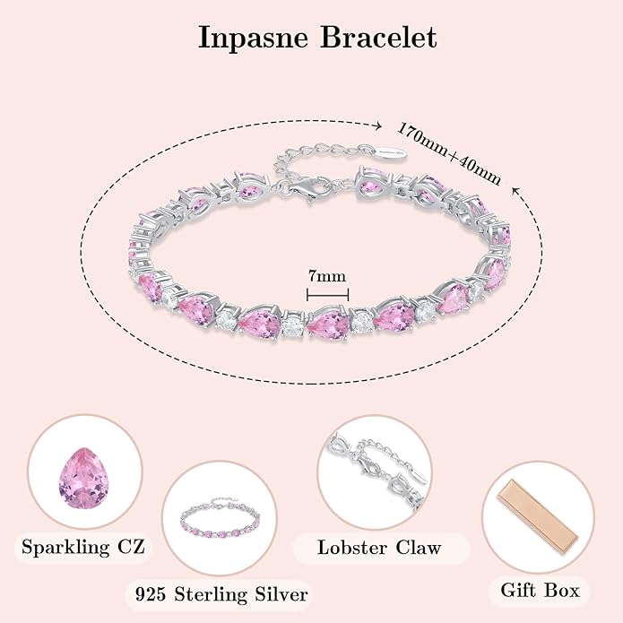 Birthstone Tennis Bracelet for Women 925 Sterling Silver Pear Shaped Gemstone Jewelry Gifts for Her