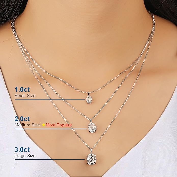 Moissanite Necklace for Women 0.1-12.0CT(3-15mm) Oval/Round Cut Moissanite Pendant 18k Gold Plated Sterling Silver Necklace D Color VVS1 Solitaire Pendant with 18+2 Inch Chain Jewelry for Mom/Wife