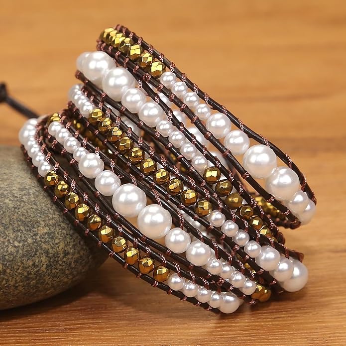 ZOSOJONA Boho Wrap Bead Bracelet for Women - Handmade Adjustable Natural Stone Beaded Bracelets Rope Yoga Healing Bracelet Bangle Hippie Jewelry