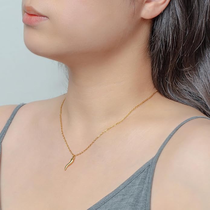 18k Gold Plated Necklace for Women Trendy Dainty Charm Evil eye Italian horn hummingbird starfish seashell bow elephant snake butterfly ladybug PendentMinimalist Delicate Jewelry for Women