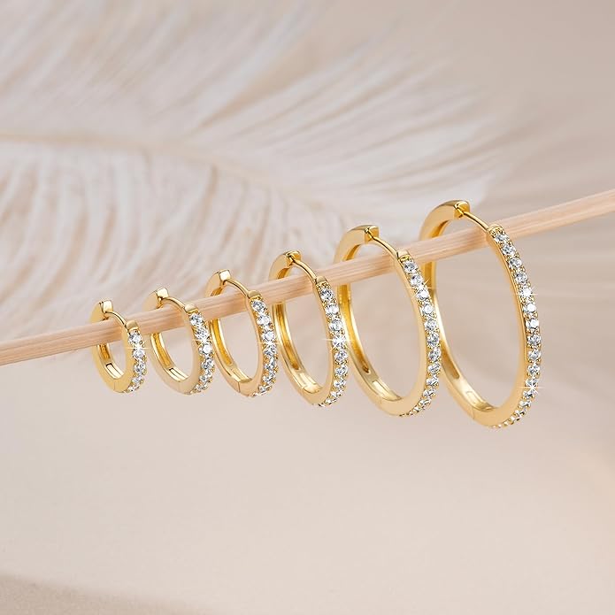 14K Gold Plated Earrings for Women 14K Gold Plated Hoop Earrings for Women Cubic Zirconia Shining Gold Plated Hoops Earring for Womens Hoop Lightweight Hoops Earring for Womens 12/14/16/20/25/30mm