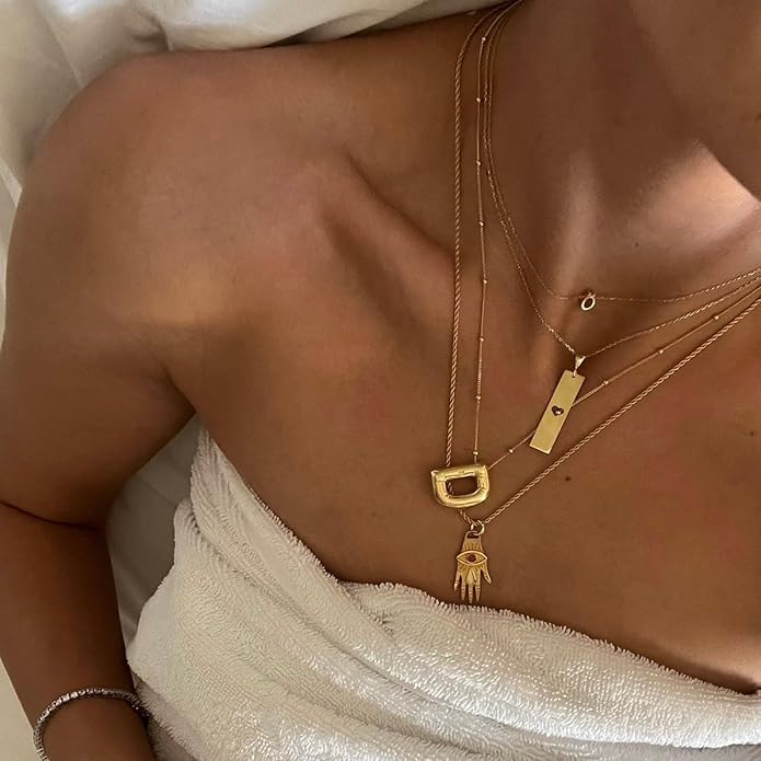 Initial Necklaces for Women, 14k Gold Plated Bubble Letter Necklace Chunky Gold Necklace Dainty Charm Initial Necklaces for Women Trendy Custom Preppy Stocking Stuff Necklace Christmas Gifts
