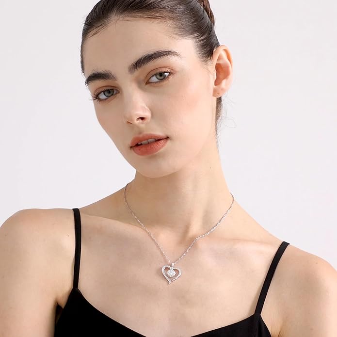 Moissanite Heart Necklaces for Women, Gifts for Wife, 1-3 Carat Moissanite 925 Sterling Silver Love Jewelry, Birthday Wedding Anniversary Christmas Engagements Gifts for Wife Women Her Girlfriend Mom