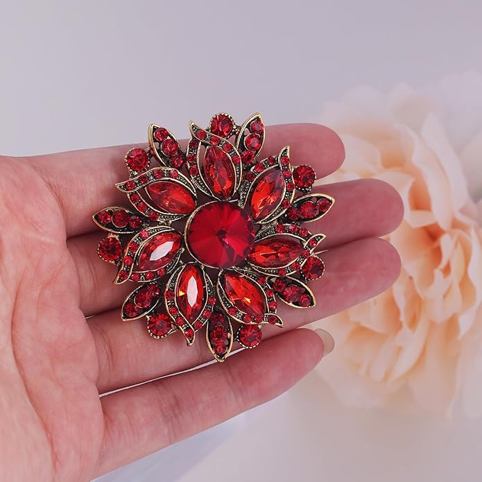 LAXPICOL Vintage Women's Austrian Crystal Elegant Flower Brooch Wedding Broach Pin
