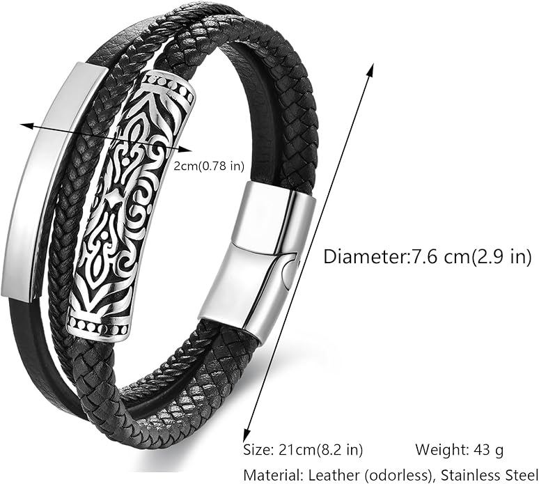 Italian Handmade Genuine Leather Bracelets for Men Stainless Steel Clip, Men's Casual Genuine Multi-layer Cuff Bracelet, Bracelet Gift for Real Men