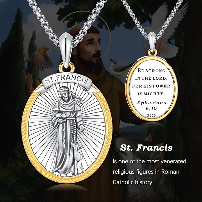 Taioiat Saint Necklace 925 Sterling Silver St Necklace Amulet Pendant Jewelry Religious Gift for Men Women