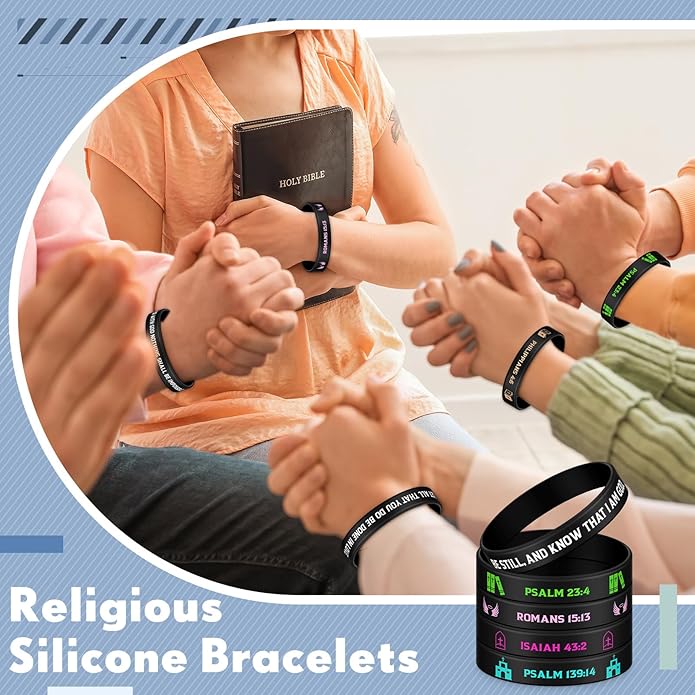 Ecation Bible Verses Bracelets Bulk Scripture Silicone Wristbands Inspirational Motivational Quote Rubber Wristbands Christian Bracelets for Easter Carnival Party Favors