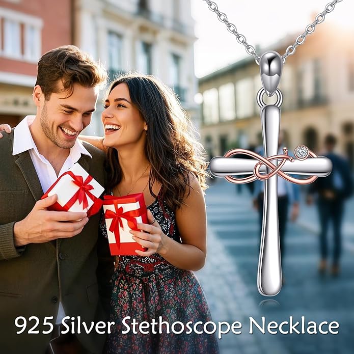Cross Necklace Women Sterling Silver Mustard Seed/Crescent Moon/Dachshund/Stethoscope Gifts Cross Jewelry for Women