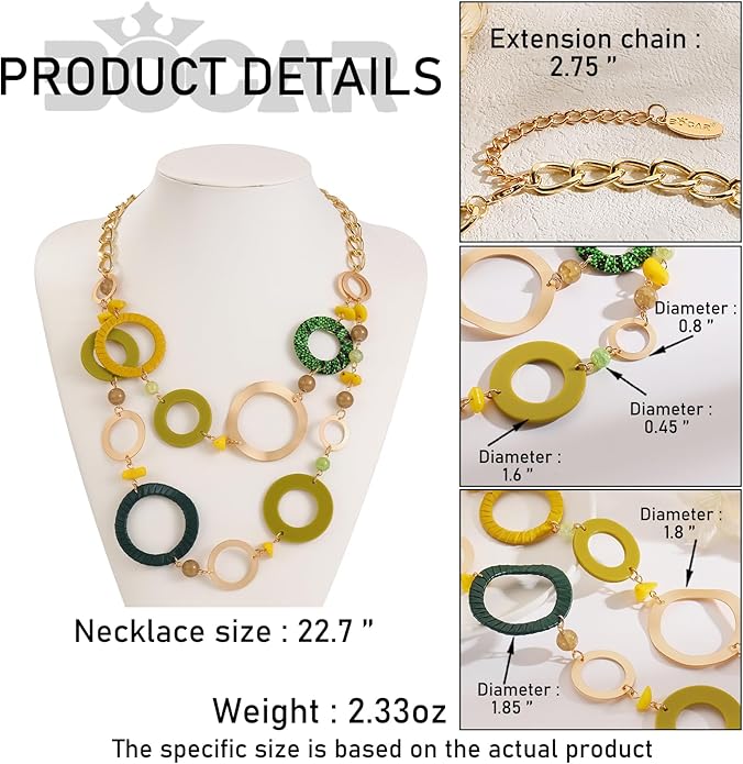 Bocar Layered Collar Necklace Statement Circle 2 Strand Chain Jewelry Necklaces Trendy for Women Gift