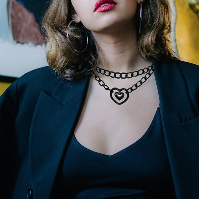 MILAKOO PU Leather Punk Choker Necklaces Circle/Heart Charm Adjustable Collar Necklace for Women