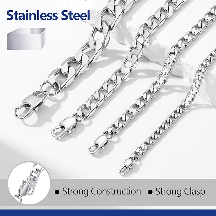 PROSTEEL 316L Stainless Steel Cuban Link Chain Necklaces for Men, Black/18K Gold Plated, Hypoallergenic Jewelry, 4mm-13mm, 14"-30", Come with Box