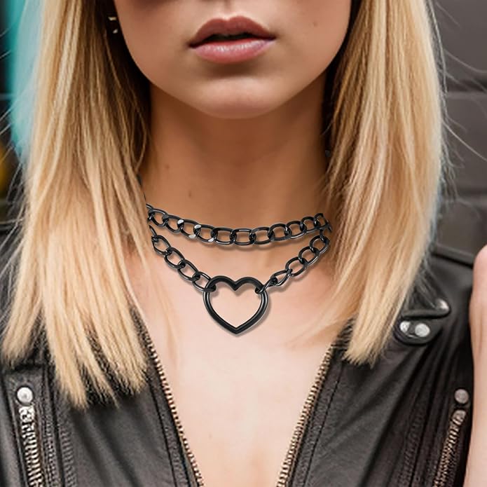MILAKOO PU Leather Punk Choker Necklaces Circle/Heart Charm Adjustable Collar Necklace for Women