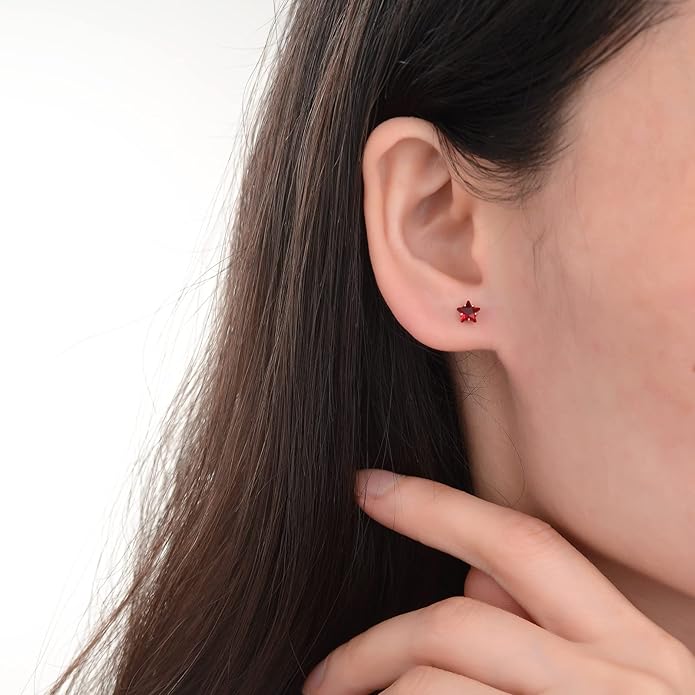 12 Pairs 18K Gold Plated Surgical Stainless Steel Stud Earrings, Star Heart Square Stud Earring for Women, Cubic Zirconia Birthstone Stud Earrings Set