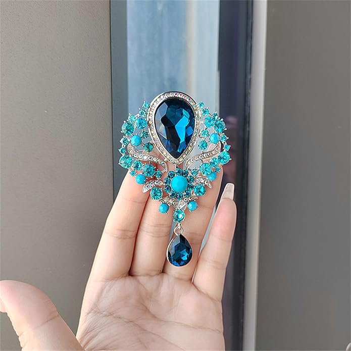 WCRAZYE Rhinestone Bridal Brooch for Women Delicate Sparkly Crystal Bouquet Flower Teardrop Brooch Pin Elegant Large Gorgeous Bouquet Brooch Pin Clothing Hat Bag Accessories Christmas Wedding Bridal Birthday Jewelry