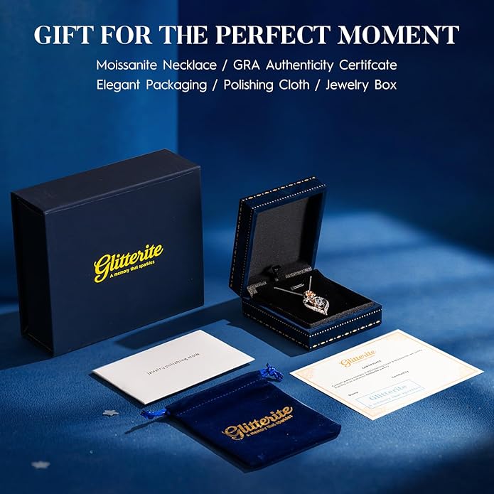 1 Carat Moissanite Necklace for Women, 925 Sterling Silver Rose Heart Pendant Necklace Moissanite Diamond Necklace, Birthday Gift Anniversary Present for Wife, Girlfriend, Daughter, Mom