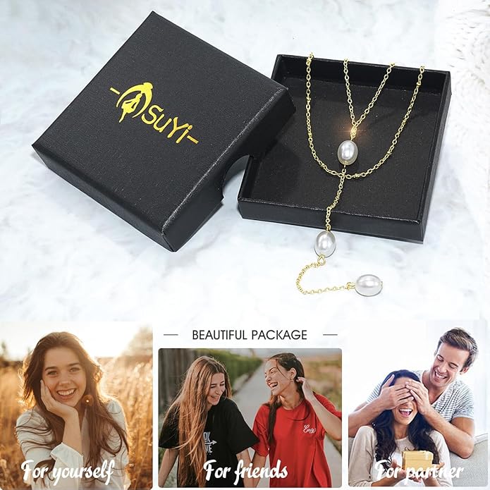 Suyi Lariat Necklace for Women Gold Dainty Long Necklace 14k Gold Plated Y-Shaped Necklaces