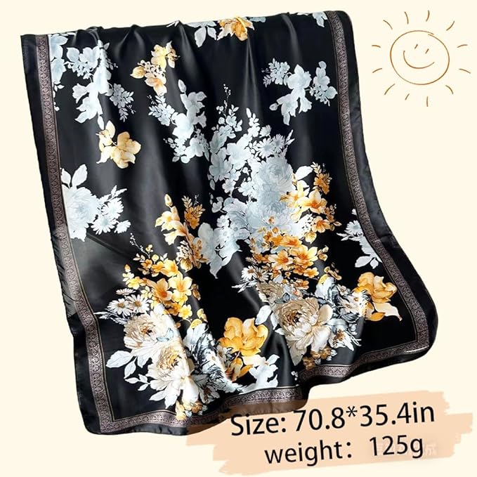 Clysoru Silk Scarf For Women Hair Scarves Lightweight Satin Elegant Shawl Wraps Bufanda Mujer Fashion Accessories 70.8"X35.4"