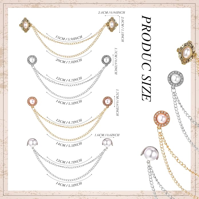 Vintage Sweater Shawl Chain Clips 4 Pcs Antique Cardigan Collar Holders Decorations Cardigan Clip Collar Pins Dress Sweater Collar Brooch for Women Girls Christmas Halloween