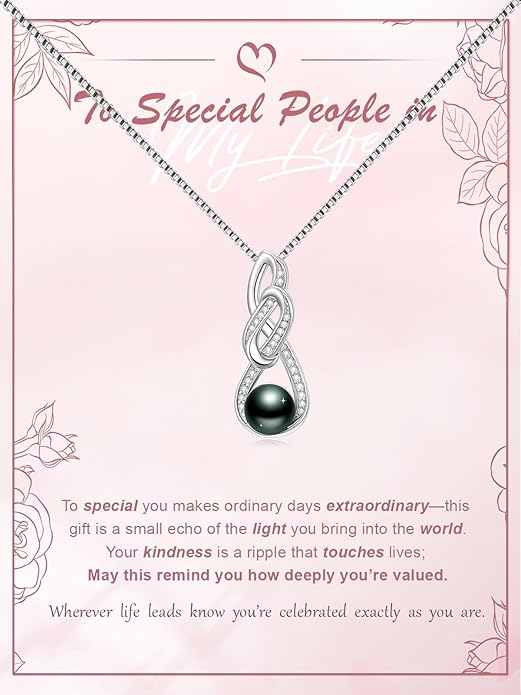 KANNSOAR Tahitian Black Pearl 18K White Gold Plated Sterling Silver Heart/Infinity/Four Leaf Clover Pendant Necklace Jewelry Gifts for Women Wife Mom Girlfriend Wedding Birthday Anniversary Christmas