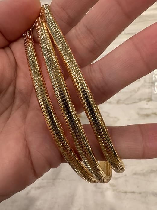 Chunky Stainless Steel Choker Necklace For Women, Gold Striped Flat Snake African Collar Exaggerated Necklace with Adjustable Chain Choker Jewelry for Women