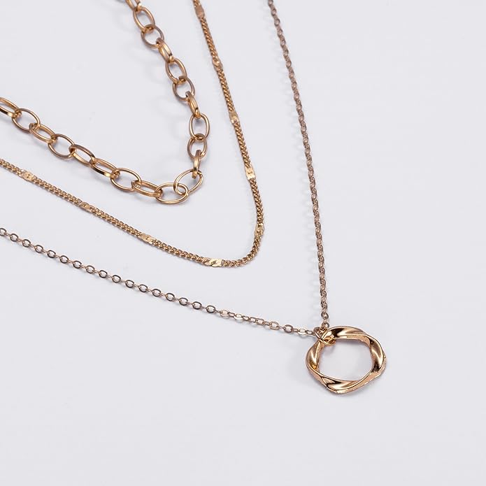 Gold Necklaces for Women Trendy Layered Circle Paperclip Pendant Choker Jewelry
