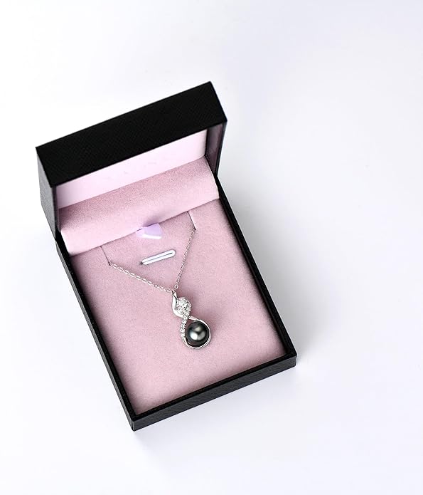 Tahitian Black Pearl Necklaces for Women, 925 Sterling Silver Pearl Pendant Necklace, Birthday Anniversary Jewelry Gifts for Wife Mom