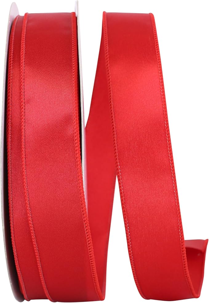Reliant Ribbon 92575W-065-09K Satin Value Wired Edge Ribbon, 1-1/2 Inch X 50 Yards, Red