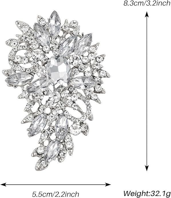 SELOVO Women's Rhinestone Crystal Wedding Flower Leaf Sparkle Brooch Pin