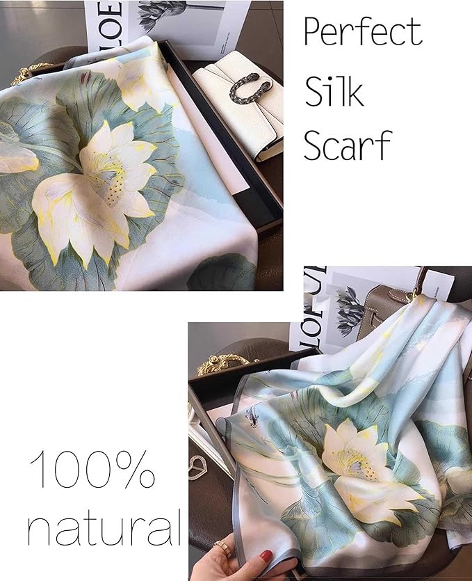 kcctoo 27.5" Mulberry Silk Feeling Head Scarf Women's Fashion Square Neck Satin Scarfs for Bag Hair Scarves Gift
