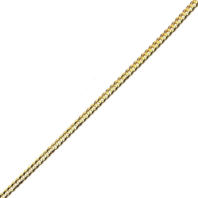 LoveBling 14K Yellow Gold 3mm Plain Solid Curb Cuban Necklace W/Lobster Lock (18" to 30")
