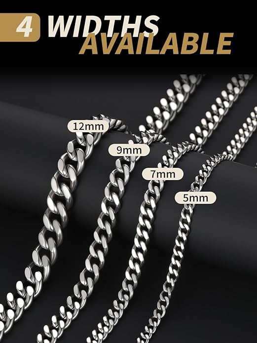 FindChic Men Curb Chain Necklace 18K Gold Plated/Stainless Steel/Black Chunky Double Tight Cuban Link Hip Hop Neck Chains for Men Boys 3.5MM/5MM/6MM/7MM/9MM/12MM 14''-30'' 8 Length Options (Send Gift Box)