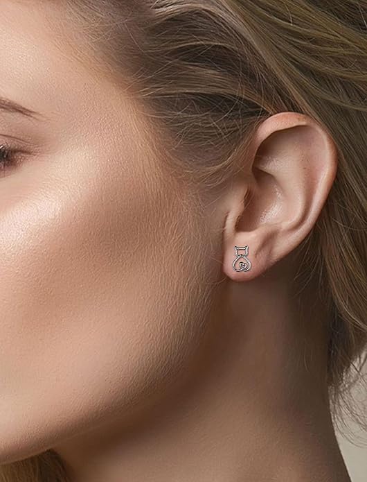 INFUSEU Sterling Silver Cute Stud Earrings Cat Frog Mushroom Bunny, Small Gifts for Women Teen Girls Animal Lovers